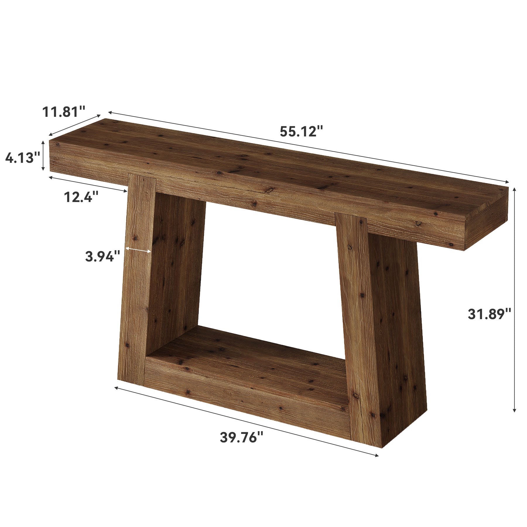 55" Solid Wood Console Table with 2-Tier Storage, Farmhouse Entryway Sofa Table for Hallway & Living Room