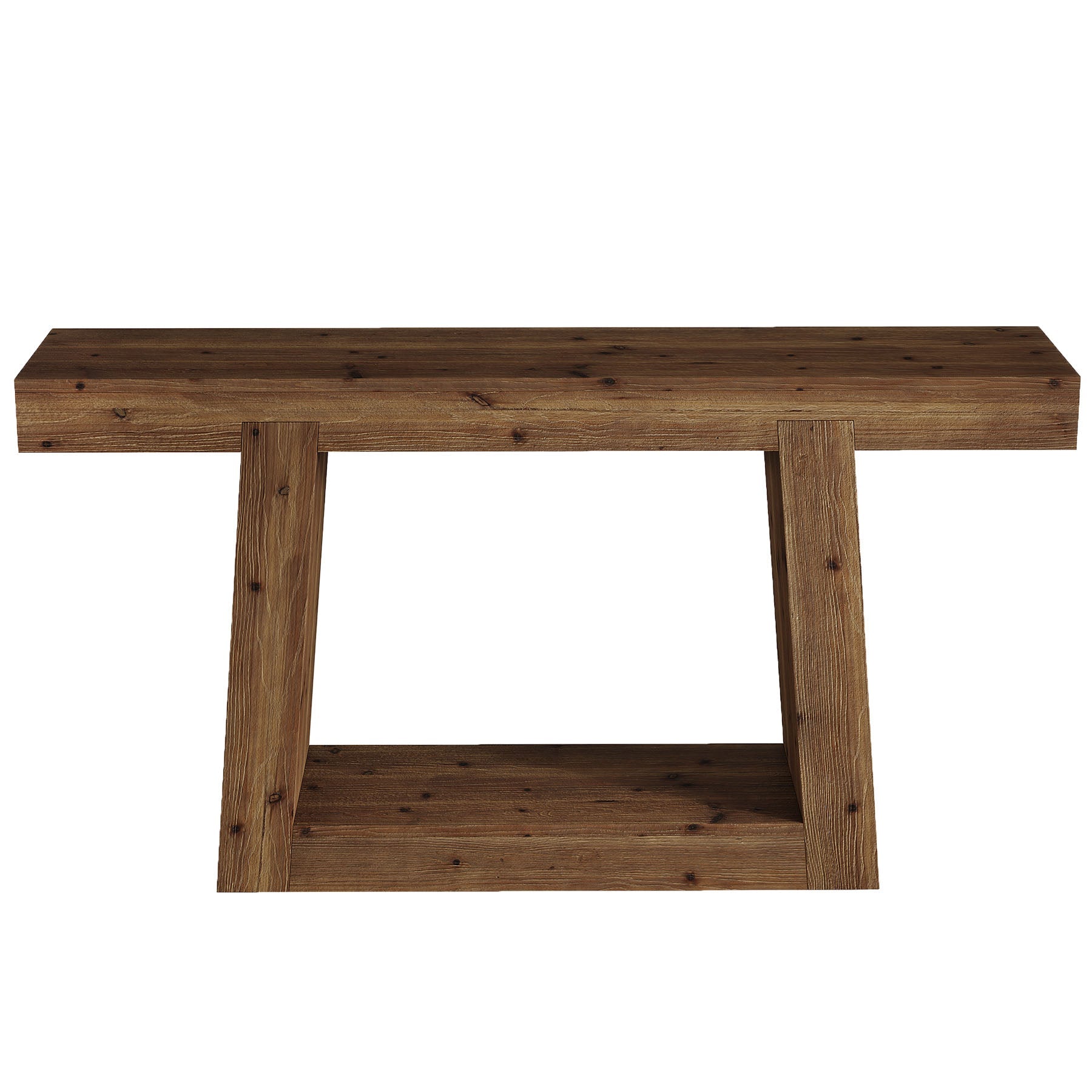 55" Solid Wood Console Table with 2-Tier Storage, Farmhouse Entryway Sofa Table for Hallway & Living Room