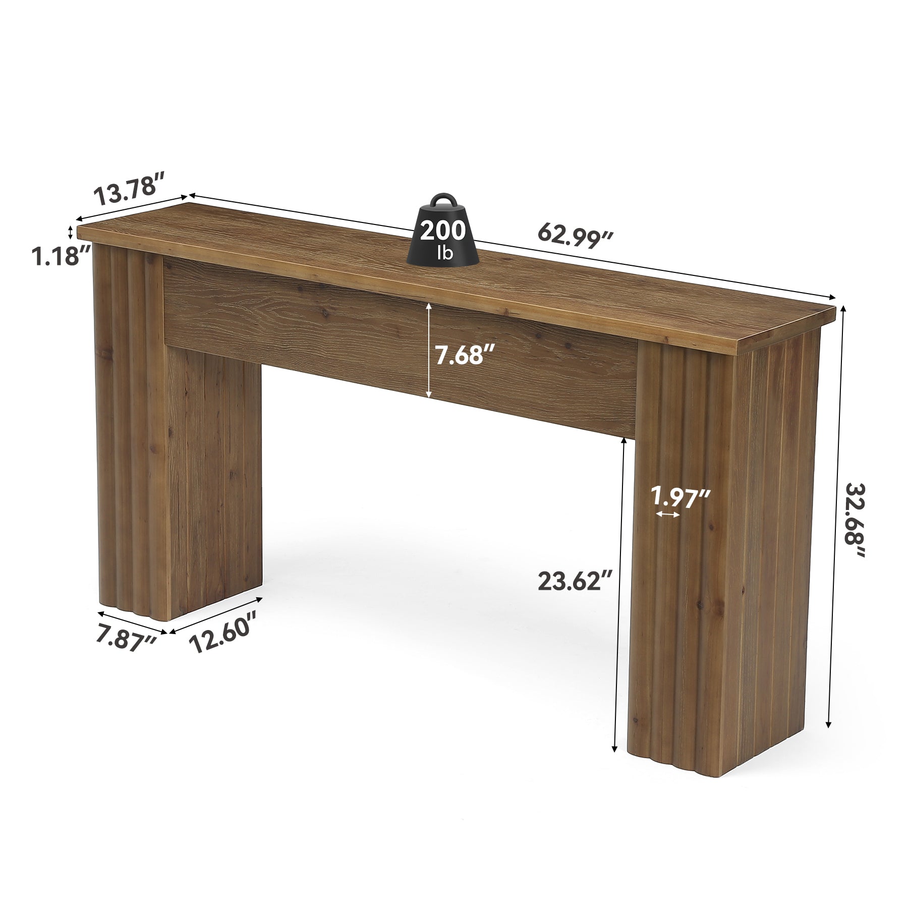 63" Solid Wood Console Table, Farmhouse Narrow Entryway & Sofa Table for Living Room or Hallway