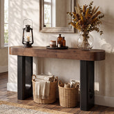63" Solid Wood Console Table, Narrow Sofa Table with Rounded Edges for Entryway 3