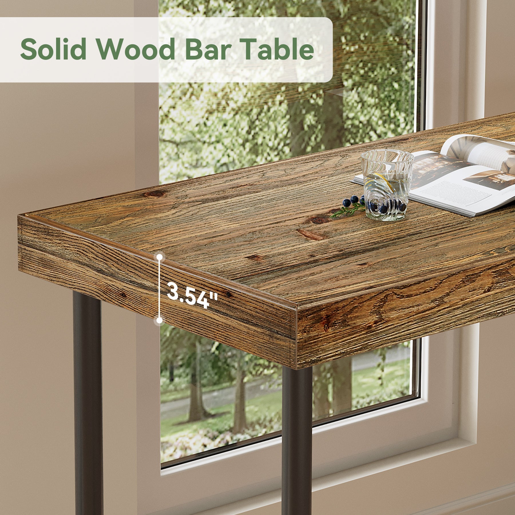 70.87" Solid Wood Bar Table for 6-8 People, Industrial Counter Height Pub Table