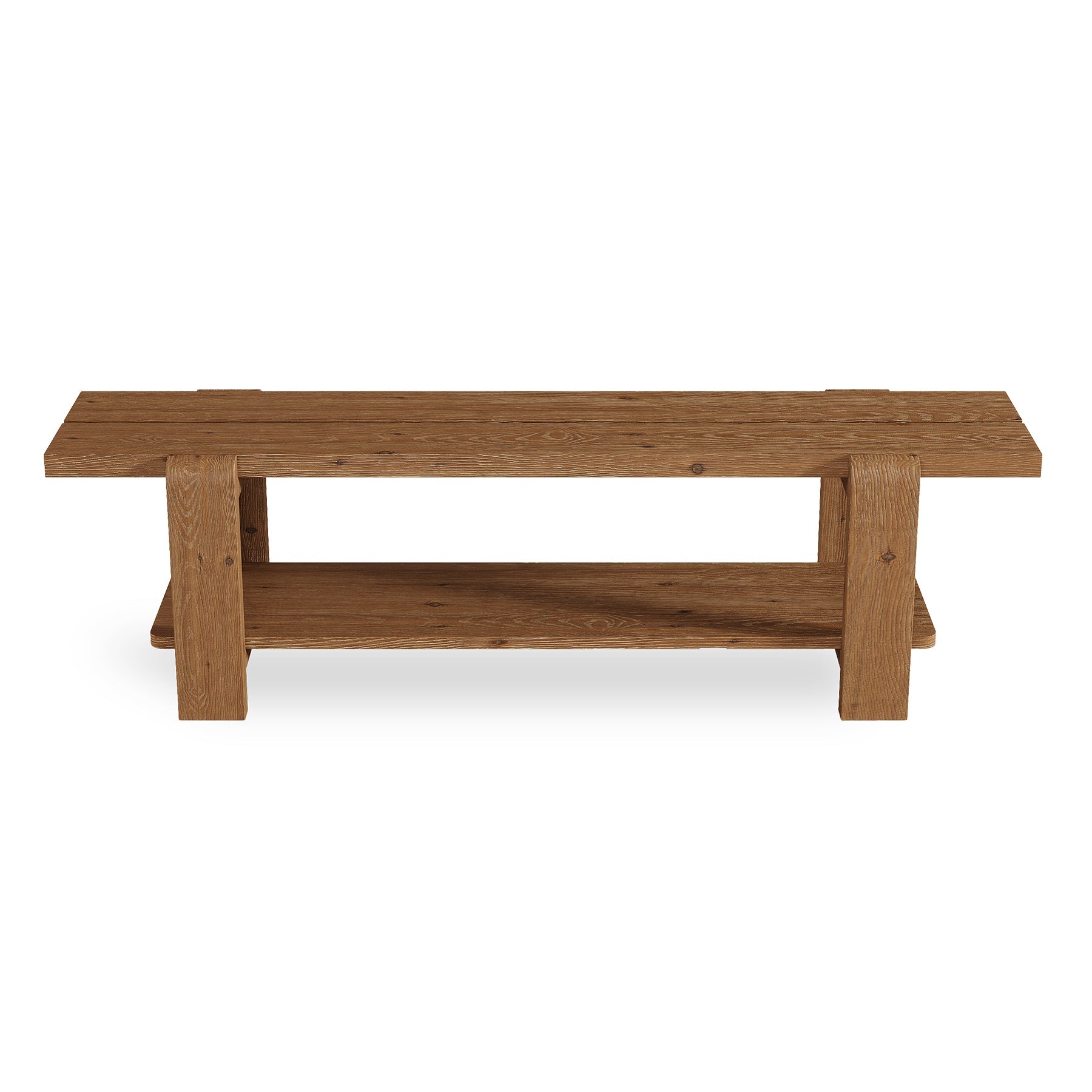 63" Solid Wood Dining Bench, Rustic Kitchen Bench with Storage Shelf