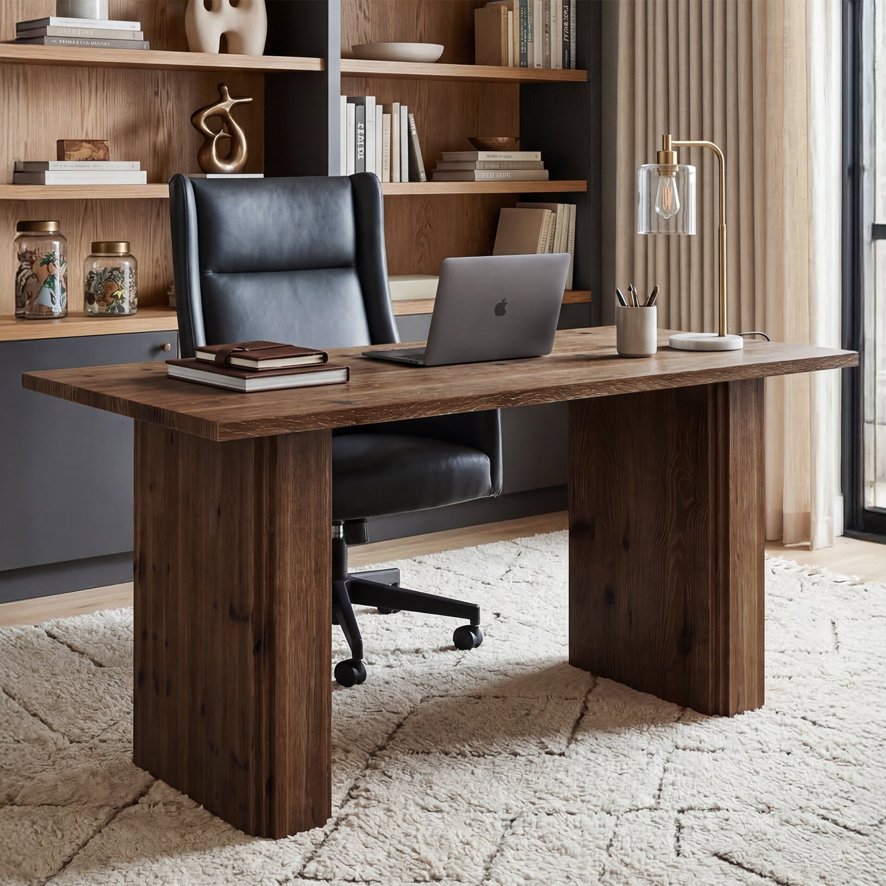 63” Solid Wood Executive Desk, Large Modern Home Office Desk with Spacious Work Surface and Sturdy Wood Legs