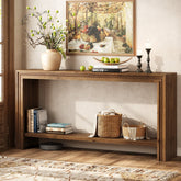 63" Solid Wood Console Table, Narrow Entryway Table with 2-Tier Storage Shelf 3