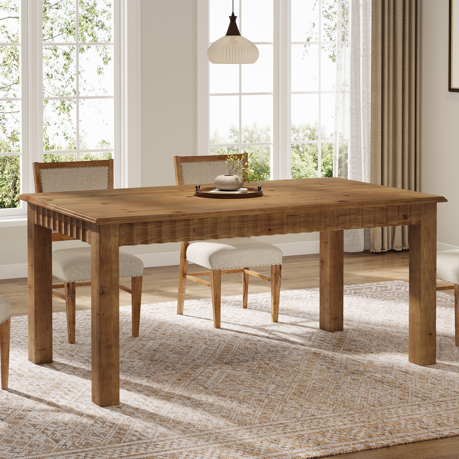 63" Solid Wood Dining Table, Rectangular Kitchen Dinner Table for 4-6