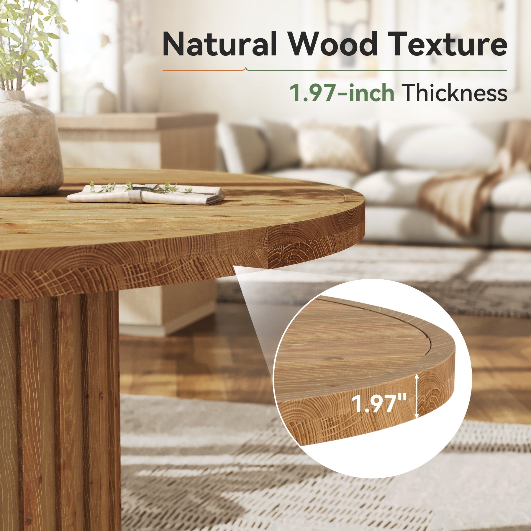 Round Solid Wood Dining Table for 4, 47" Kitchen Table with Fluted Pedestal Base