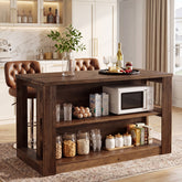 55" Kitchen Island Table, Solid Wood Stationary Storage Islands with 2-Tier Shelves 3