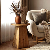 18.9 Inch Solid Wood End Table with Trapezoid Base, Round Side Table for Living Room Small Spaces 3