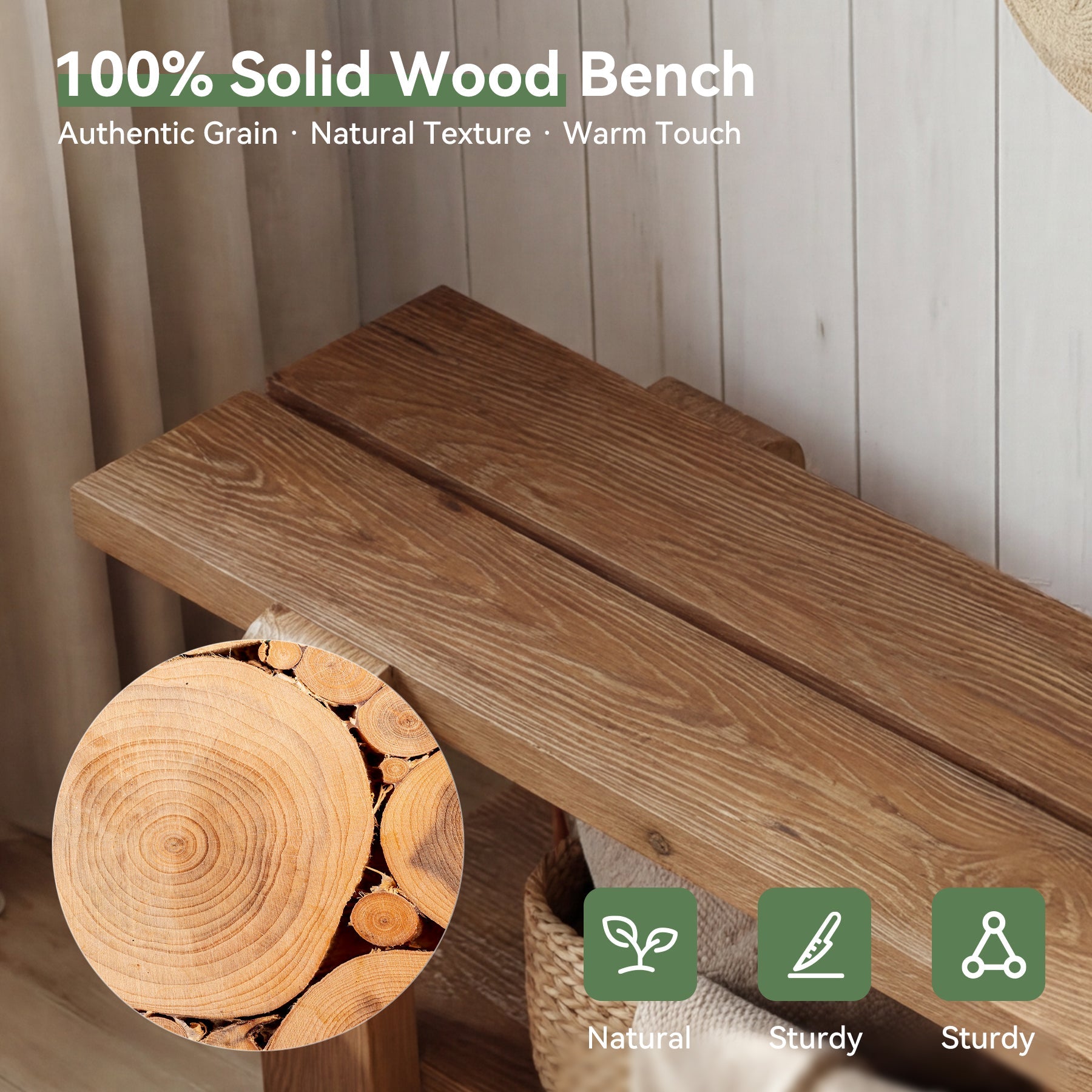 Solid Wood Entryway Bench, 63" End of Bed Bench with Shoe Storage Shelf