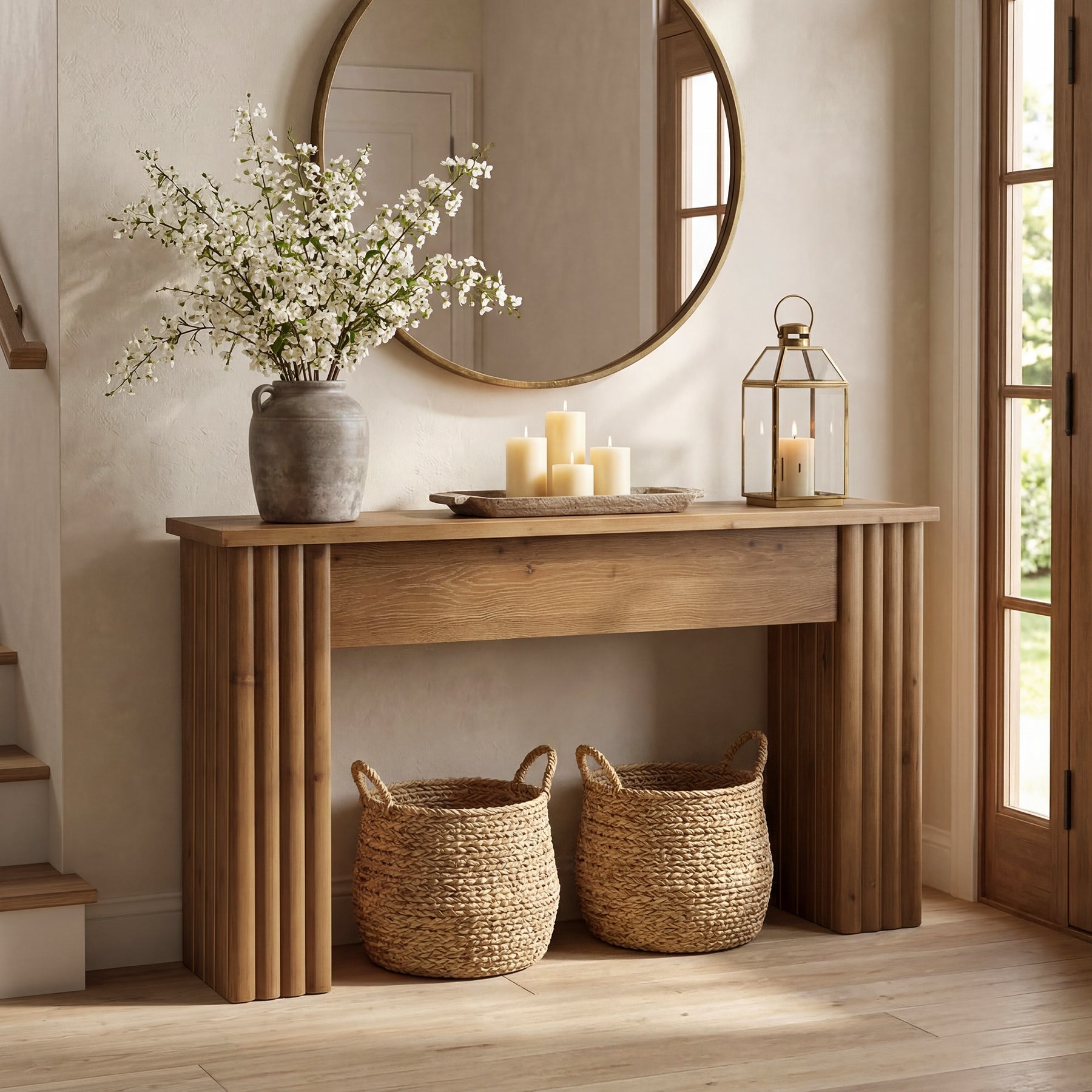 63" Solid Wood Console Table, Farmhouse Narrow Entryway & Sofa Table for Living Room or Hallway