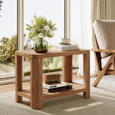 Solid Wood End Table, Rectangle Side Table Nightstand with 2-Tier Shelf 3