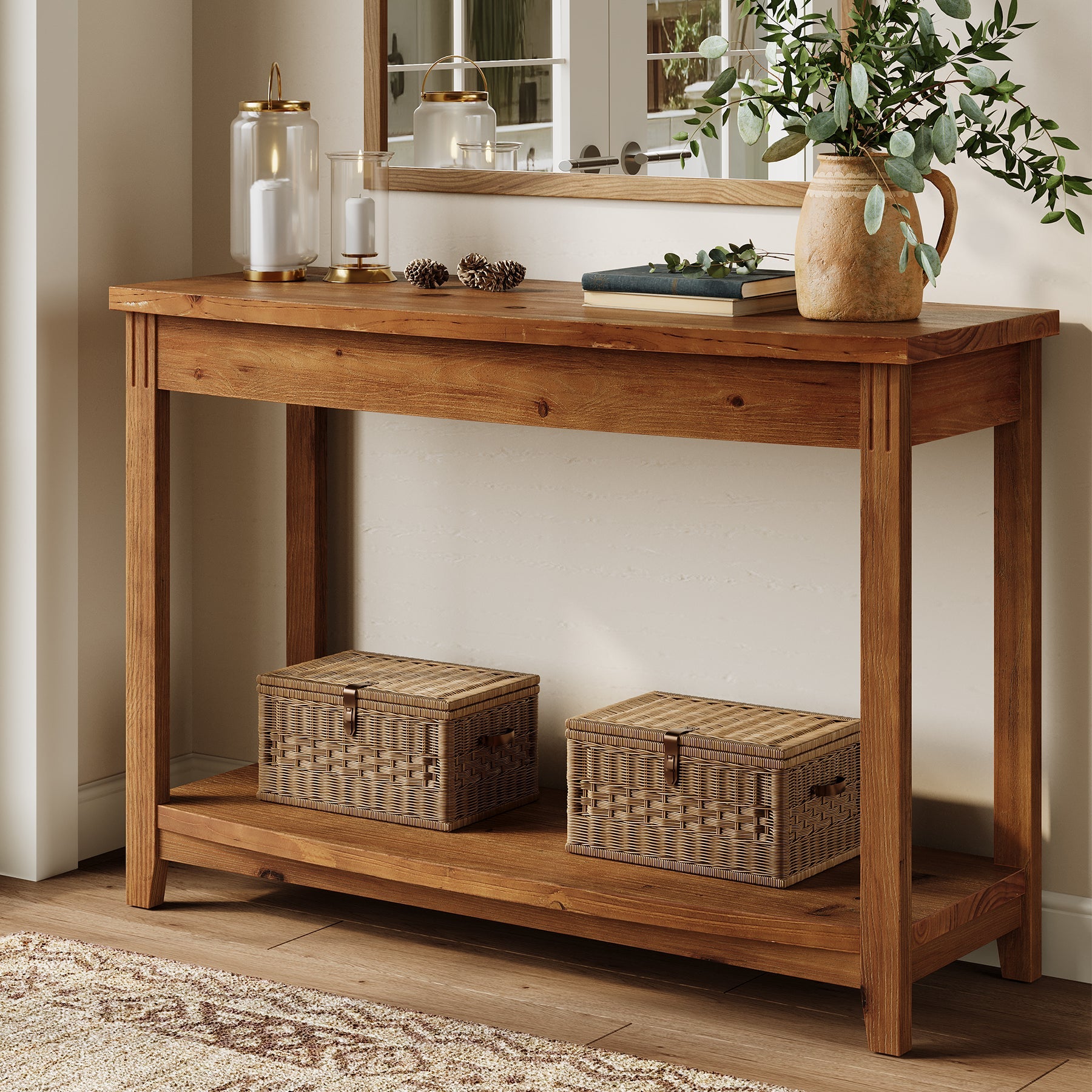 41.3" Solid Wood Console Table, Farmhouse Entryway Table With Storage Shelf