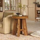 Solid Wood End Table, Round Side Table with Heavy-Duty Legs for Couch 3