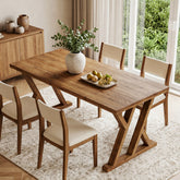 63" Wood Dining Table, Farmhouse Kitchen Dinner Table for 4-6 People 3