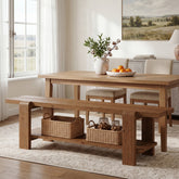 63" Solid Wood Dining Bench, Rustic Kitchen Bench with Storage Shelf 3