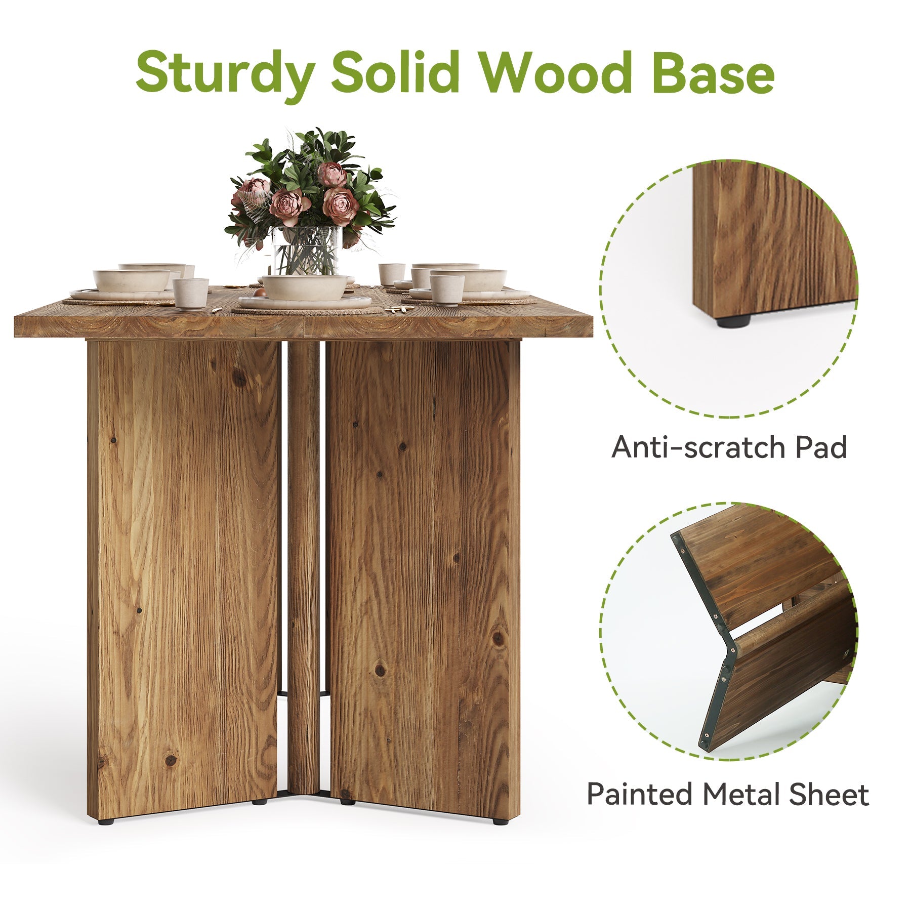 Solid Wood Dining Table, 63" Farmhouse Long Kitchen Table