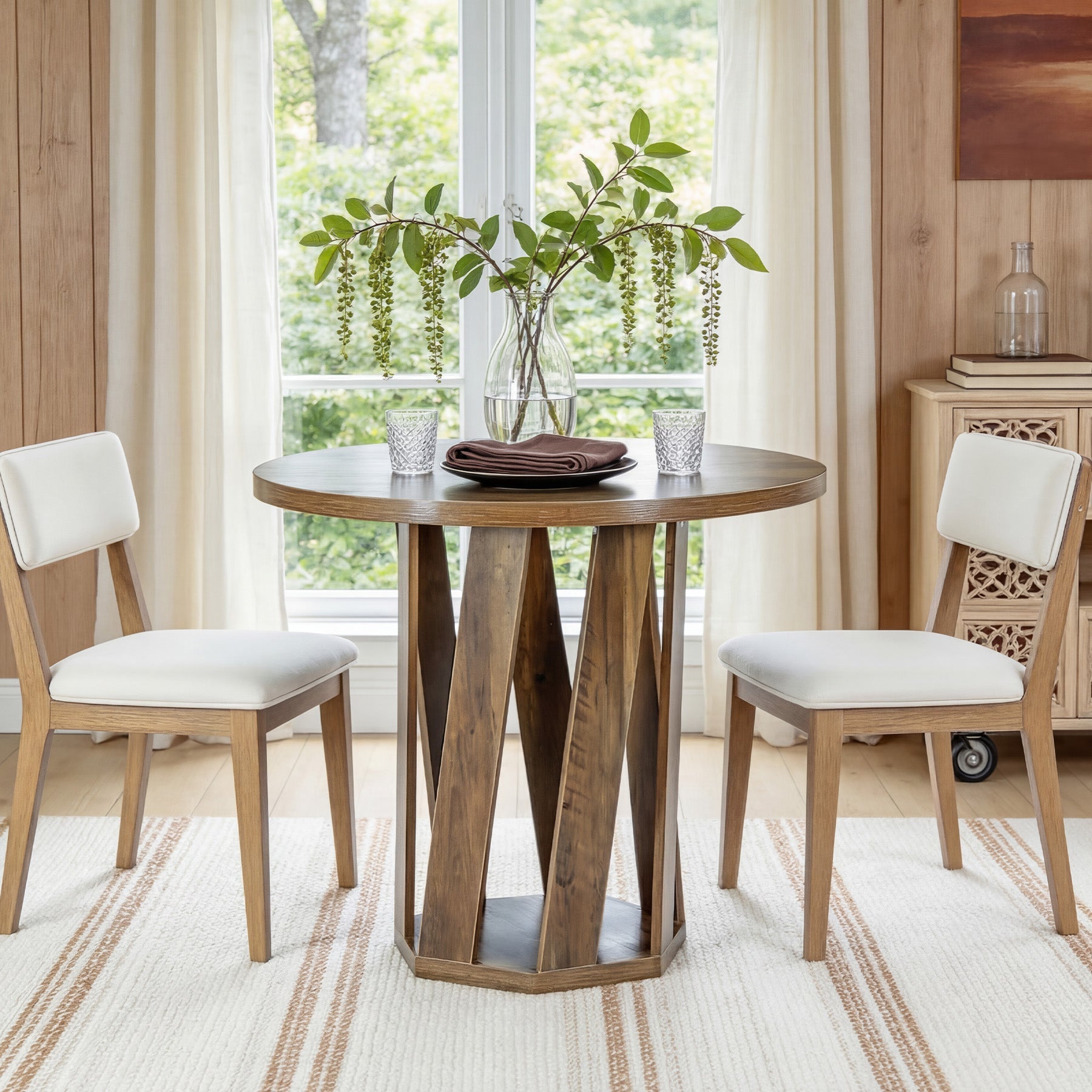 31.5" Round Dining Table, Solid Wood Kitchen Table for 2-4 People