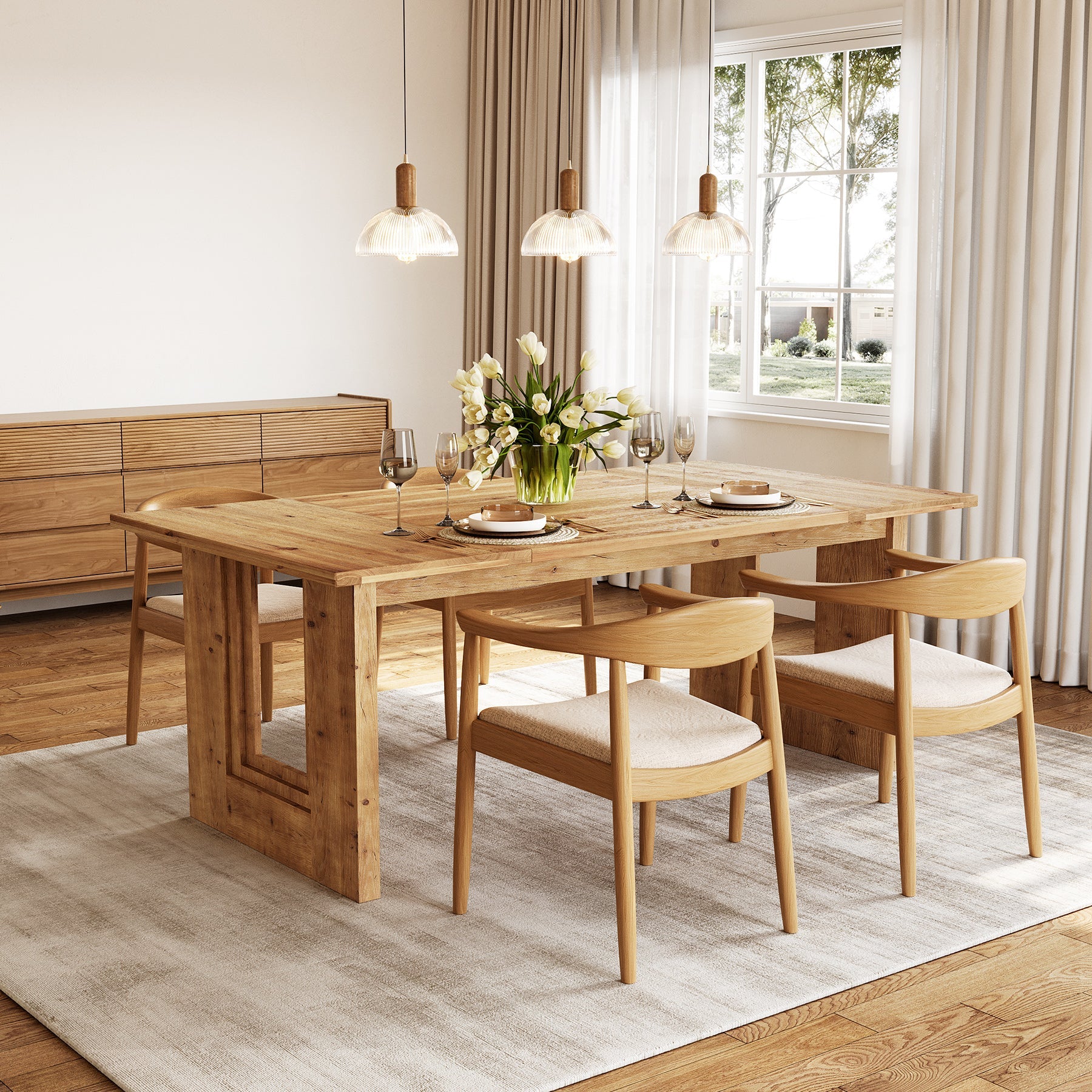 63" Solid Wood Farmhouse Dining Table for 6, Rectangular Wooden Kitchen Table