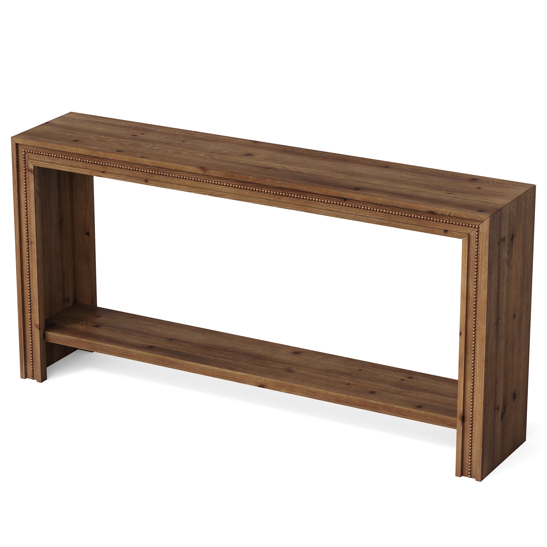 63" Solid Wood Console Table, Narrow Entryway Table with 2-Tier Storage Shelf