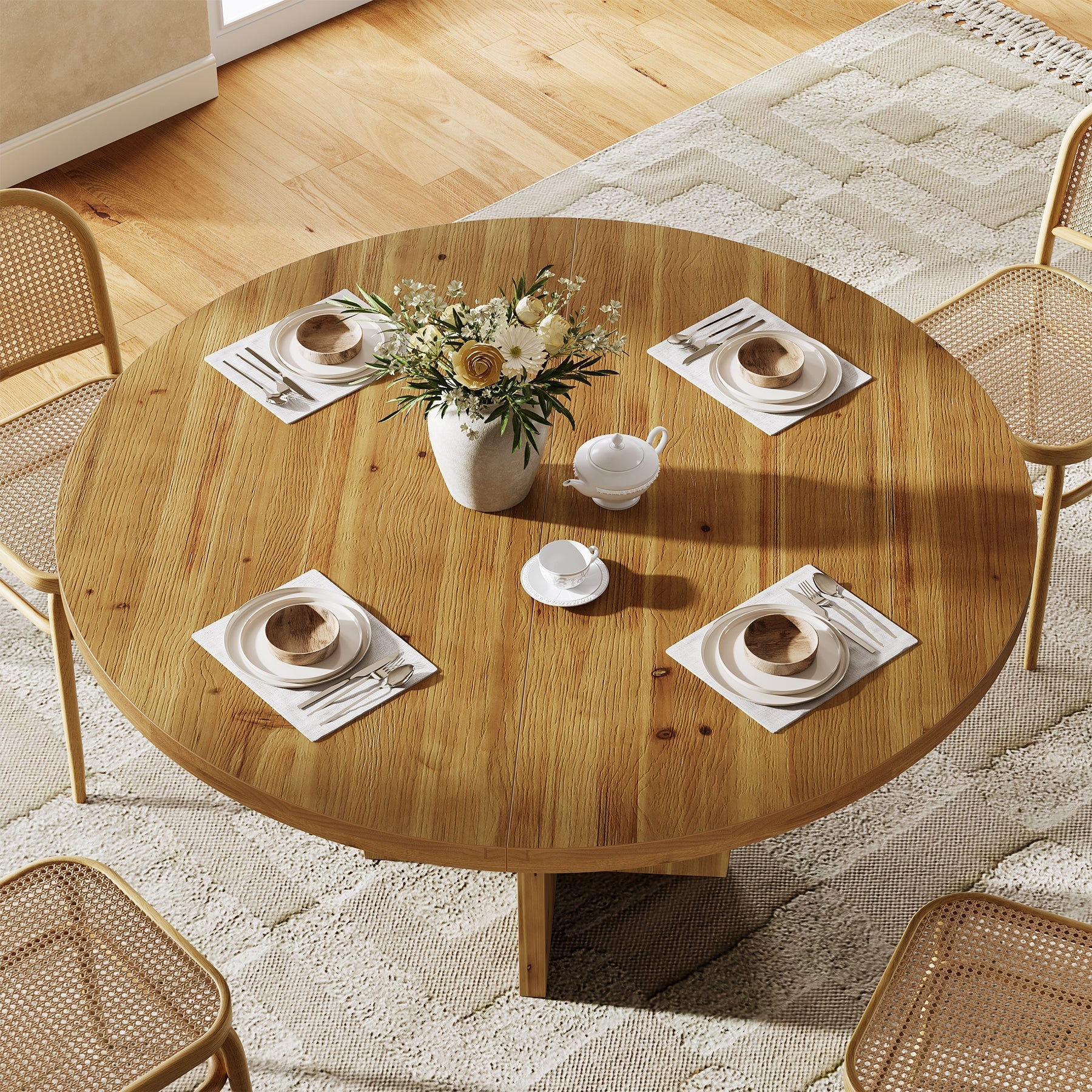 Solid Wood Round Dining Table, 47.2" Farmhouse Kitchen Table for 4-6 People
