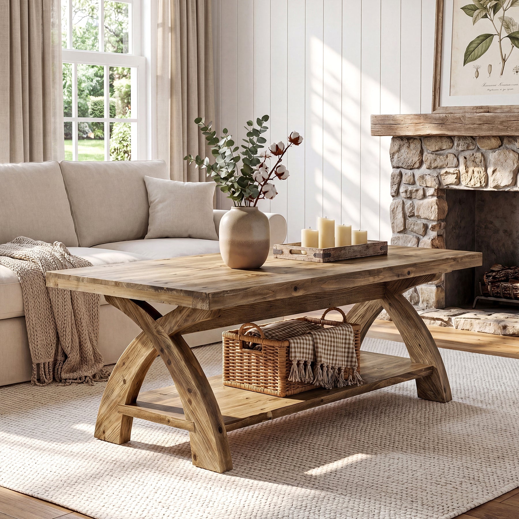 Tribesigns 47.24-Inch Solid Wood Coffee Table, X-Leg Center Table for Living Room