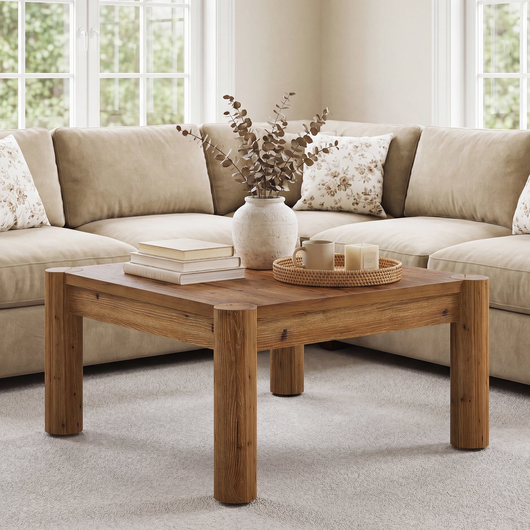 31.5" Square Coffee Table, Solid Wood Center Table Accent Cocktail Table