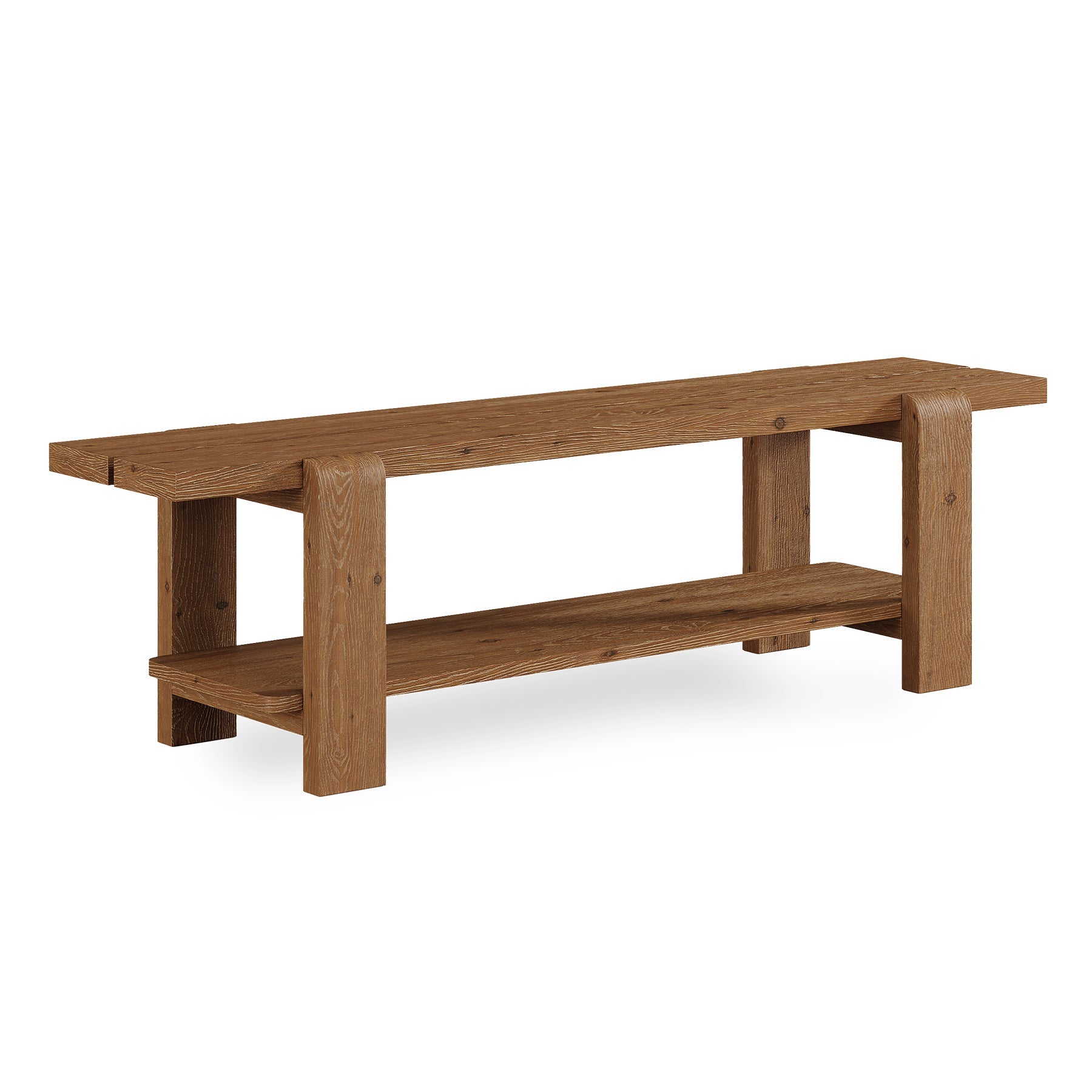 Solid Wood Entryway Bench, 63" End of Bed Bench with Shoe Storage Shelf