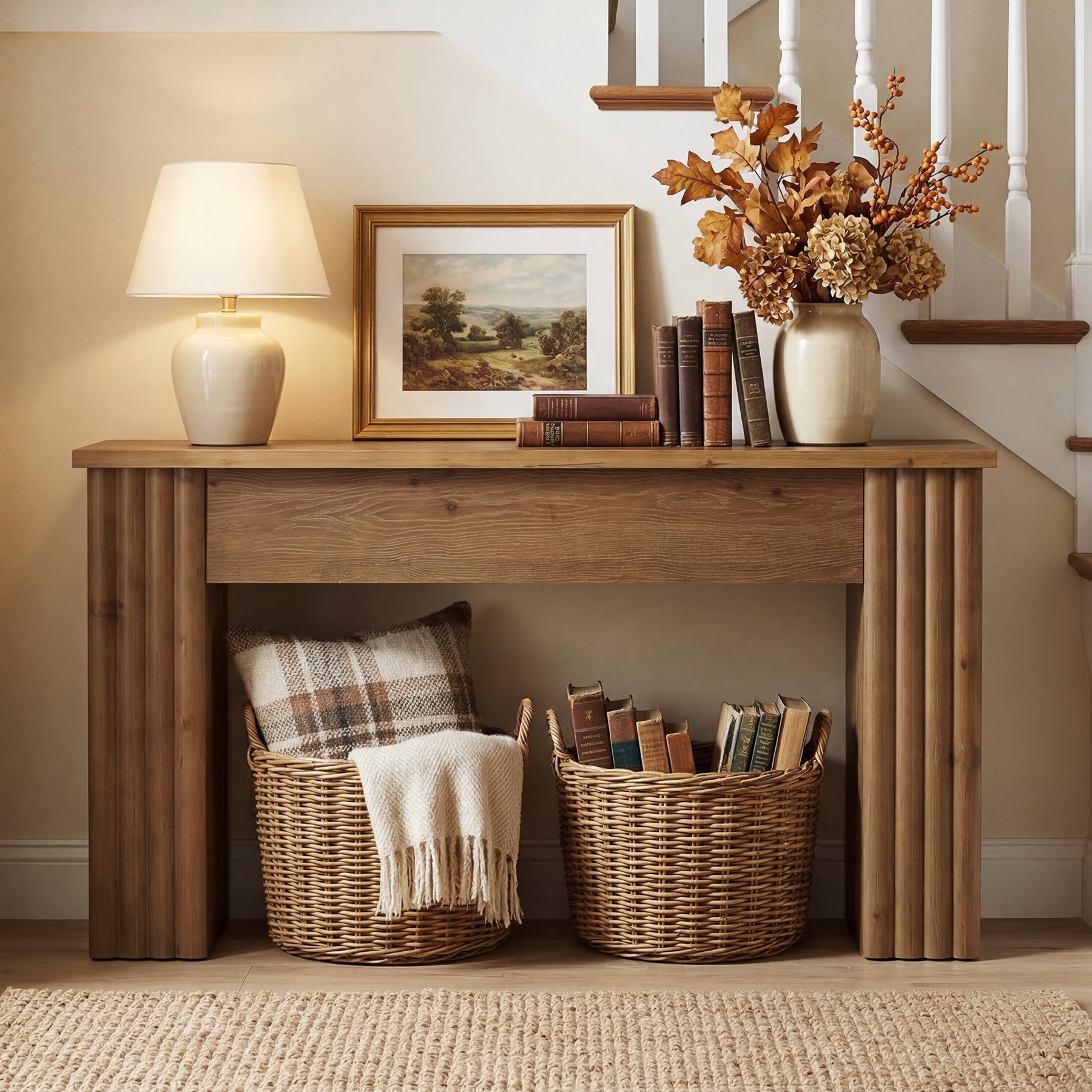 63" Solid Wood Console Table, Farmhouse Narrow Entryway & Sofa Table for Living Room or Hallway