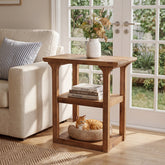 23.62" Solid Wood End Table, Farmhouse Side Table with 3-Tier Shelf for Living Room 3