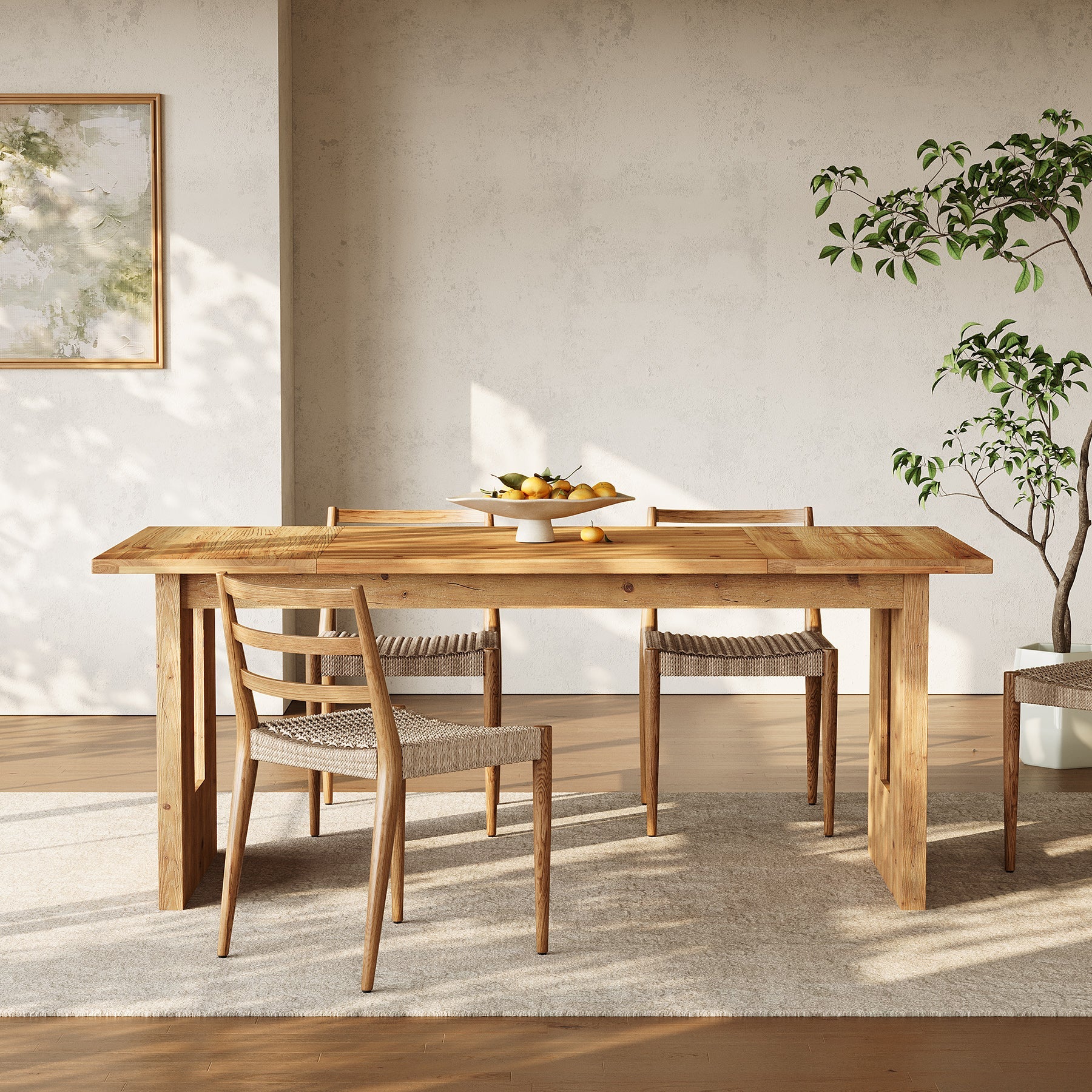 63" Solid Wood Farmhouse Dining Table for 6, Rectangular Wooden Kitchen Table