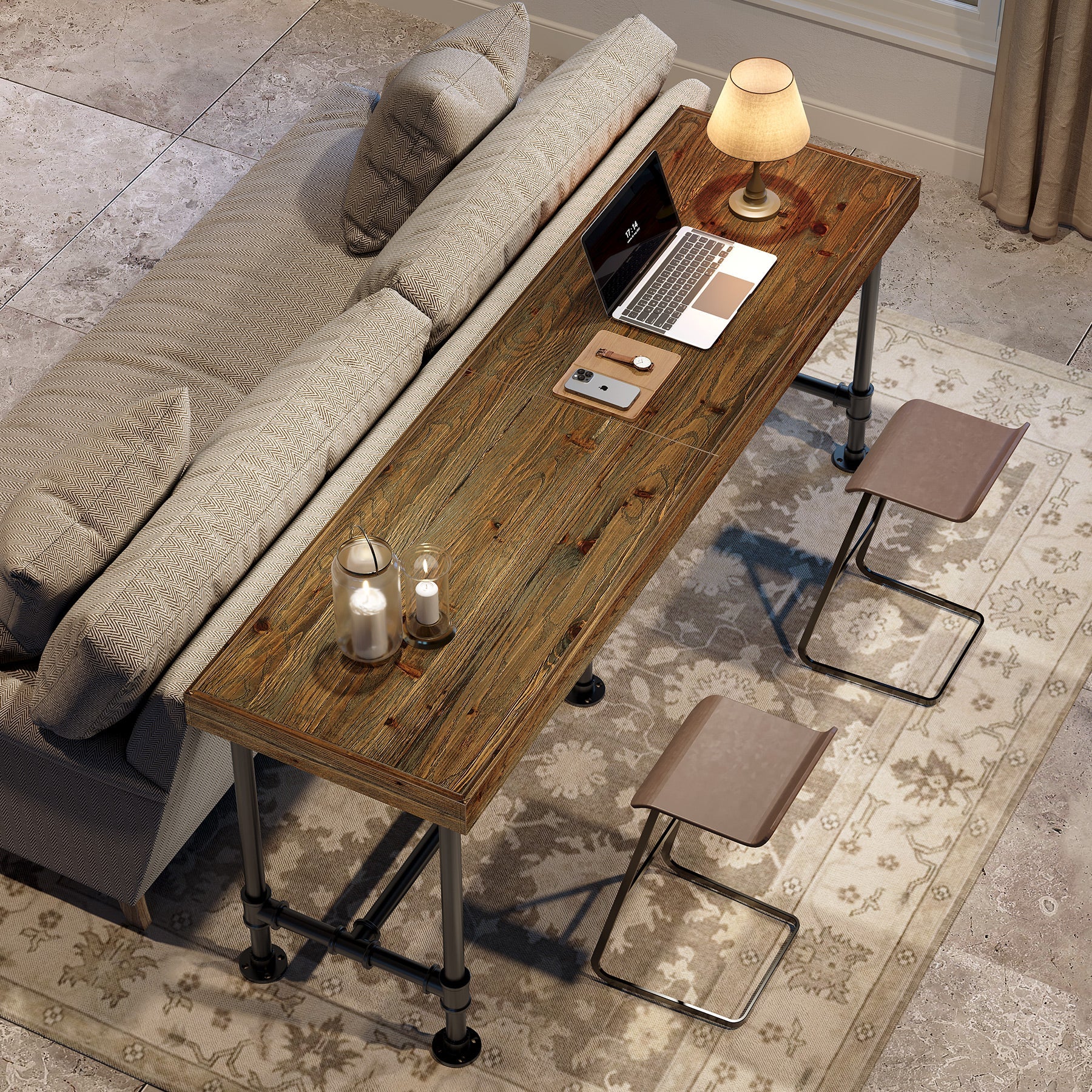 70.87" Solid Wood Bar Table for 6-8 People, Industrial Counter Height Pub Table