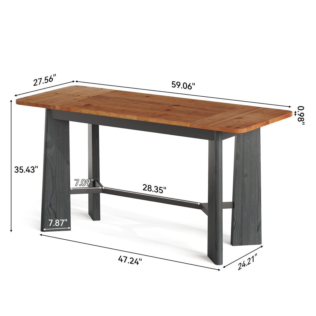 59" Solid Wood Home Bar Table, Seats 4-6, Counter Height, Kitchen Balcony Pub Table