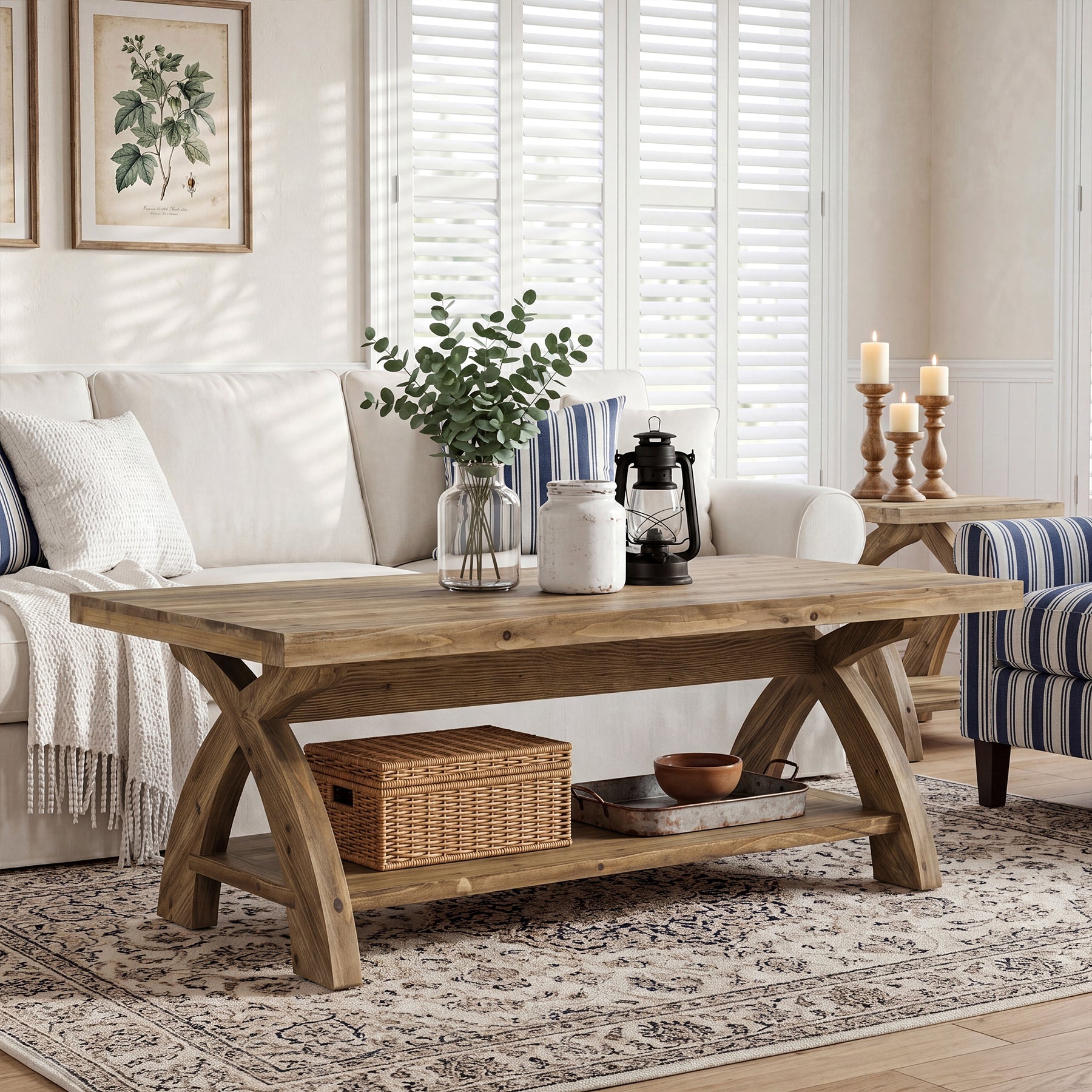 Tribesigns 47.24-Inch Solid Wood Coffee Table, X-Leg Center Table for Living Room