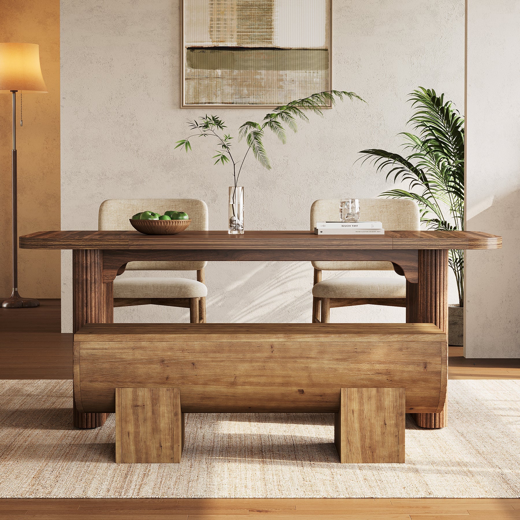 Solid Wood Dining Bench, 47" Farmhouse Kitchen Bench for Dining Room