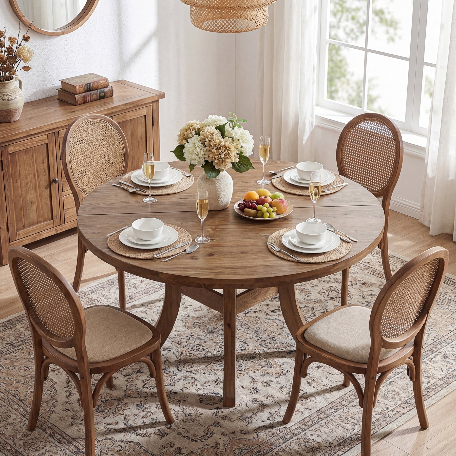 Solid Wood Round Dining Table, 47" Kitchen Table with Unique Curved Legs