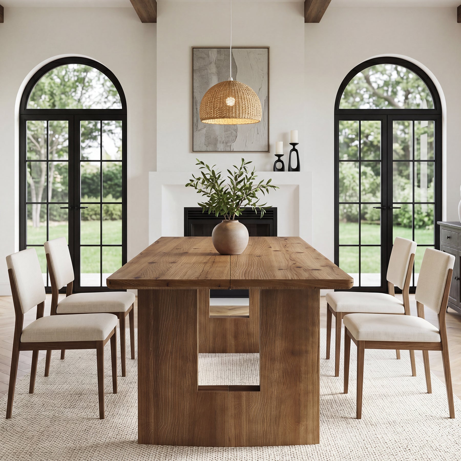 Farmhouse Dining Table, 63" Solid Wood Rectangle Kitchen Table for 4-6