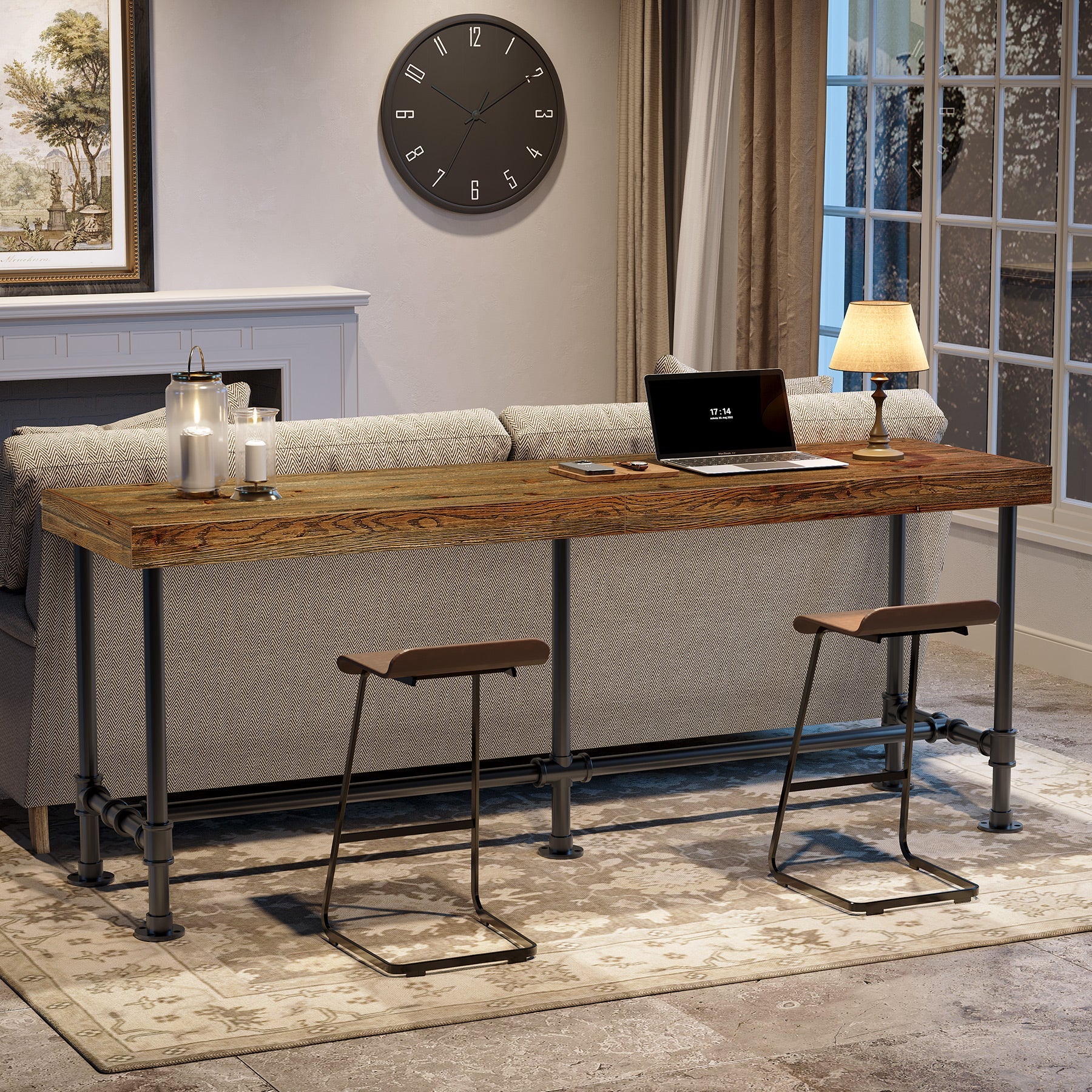 70.87" Solid Wood Bar Table for 6-8 People, Industrial Counter Height Pub Table