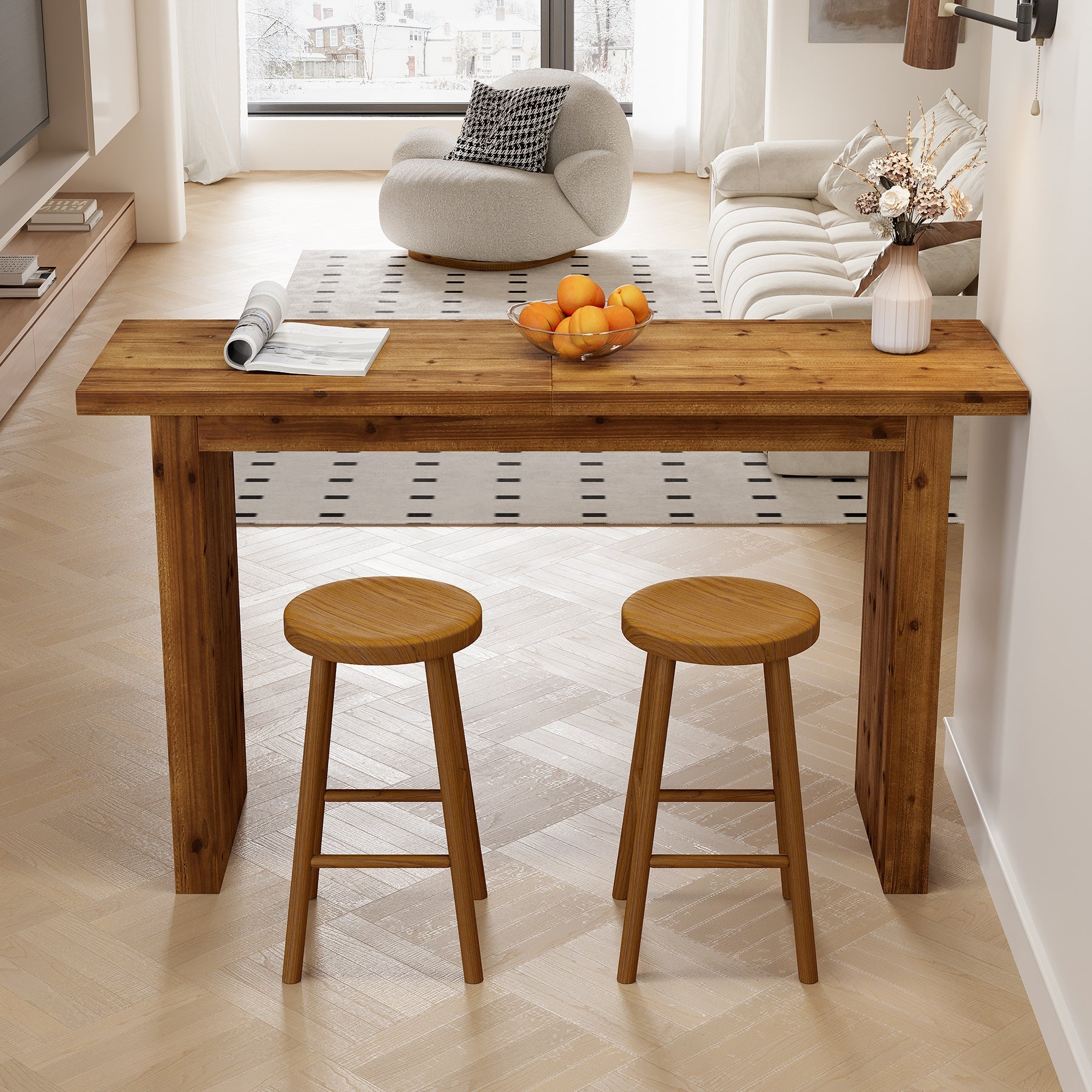 Solid Wood Bar Table, 63" Counter Height Pub Table with Sturdy Base