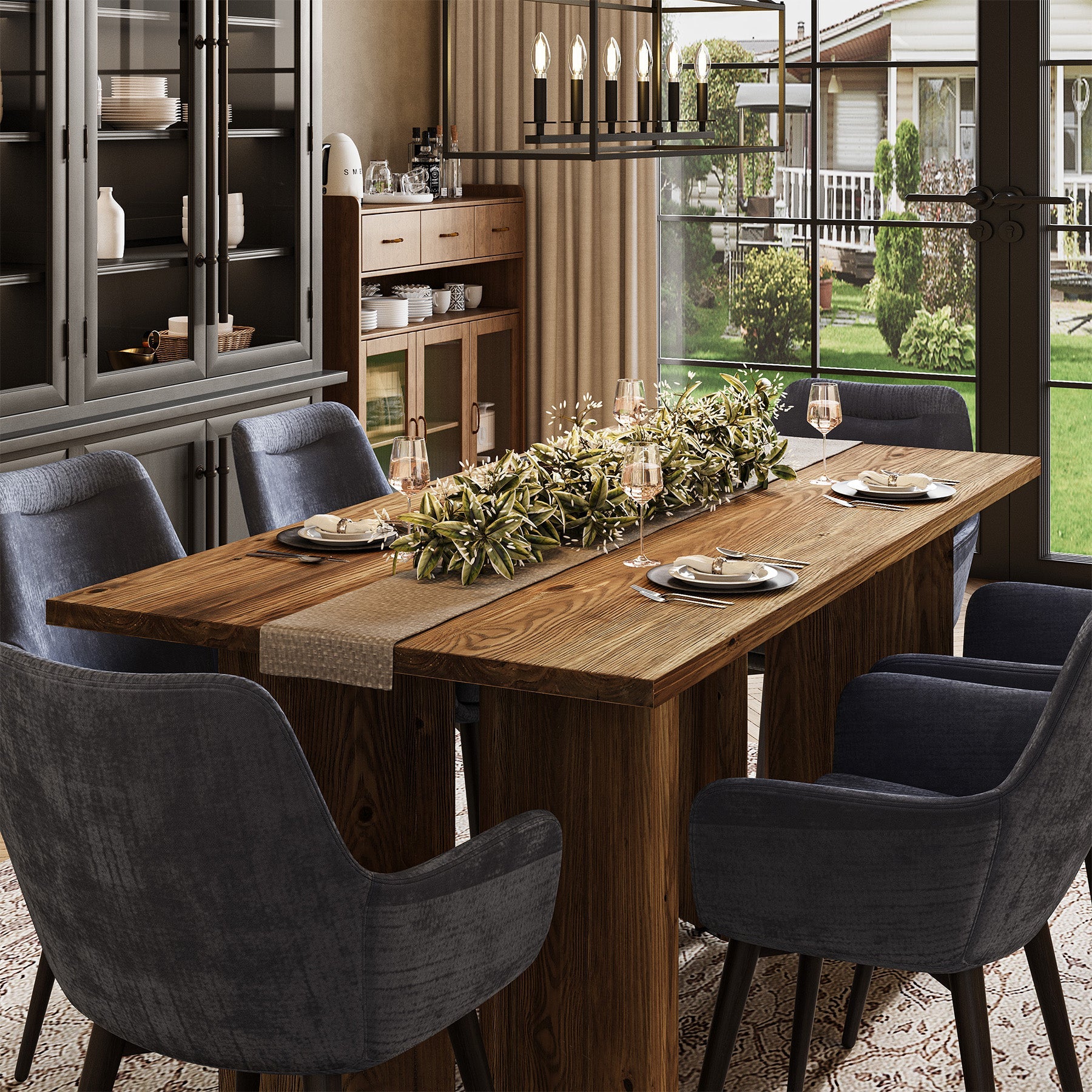 Solid Wood Dining Table, 63" Farmhouse Long Kitchen Table