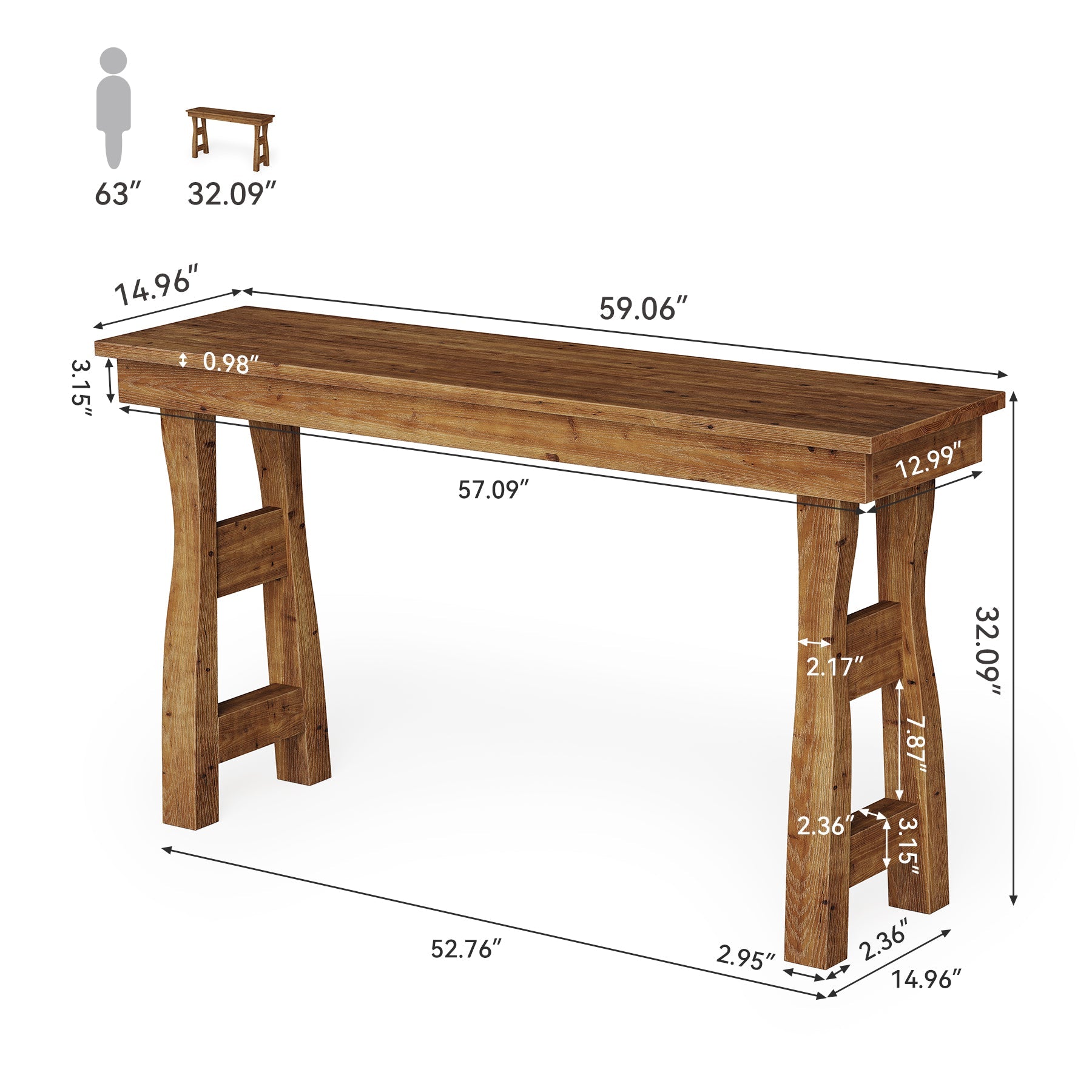 59" Solid Wood Console Table Sofa Table Behind The Couch