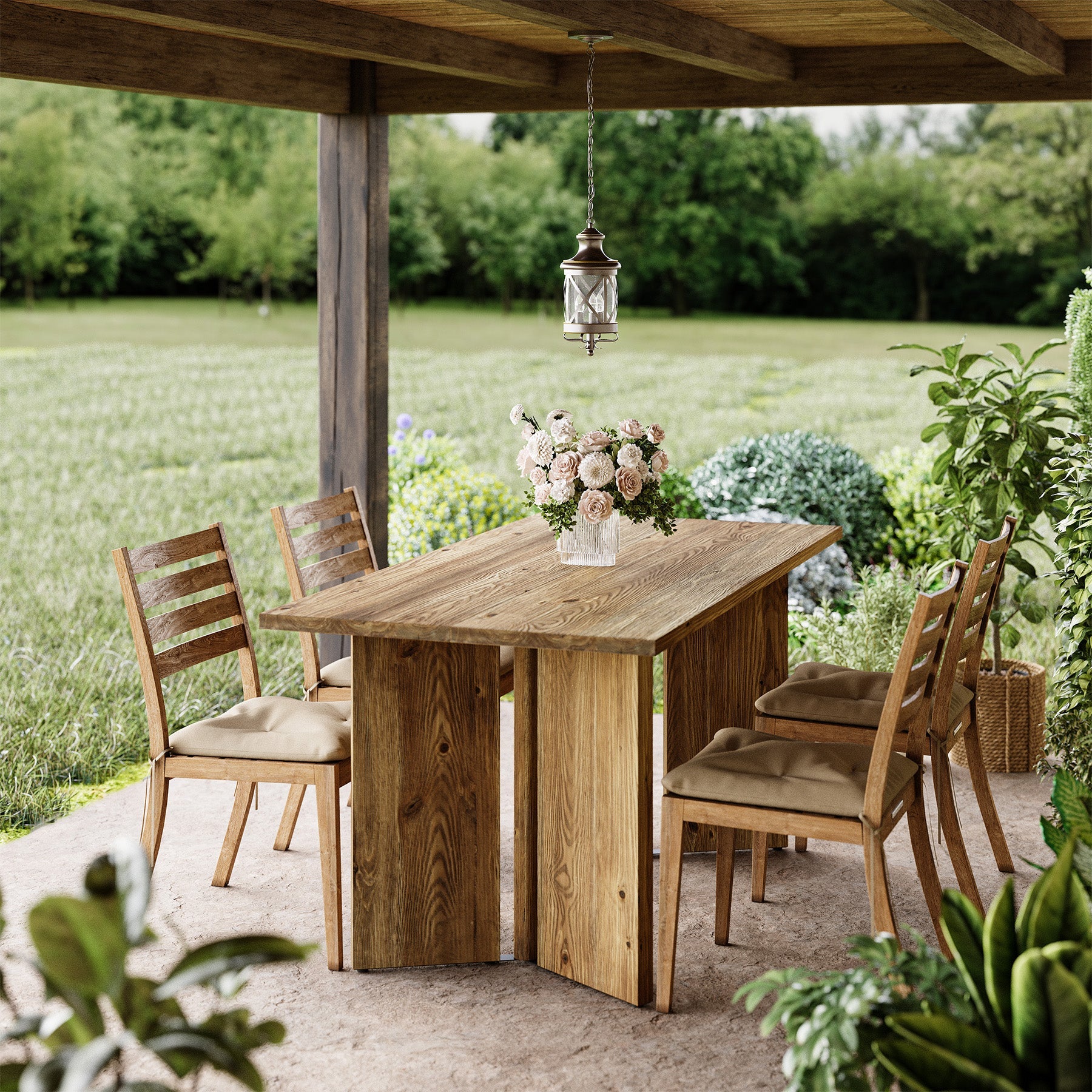 Solid Wood Dining Table, 63" Farmhouse Long Kitchen Table
