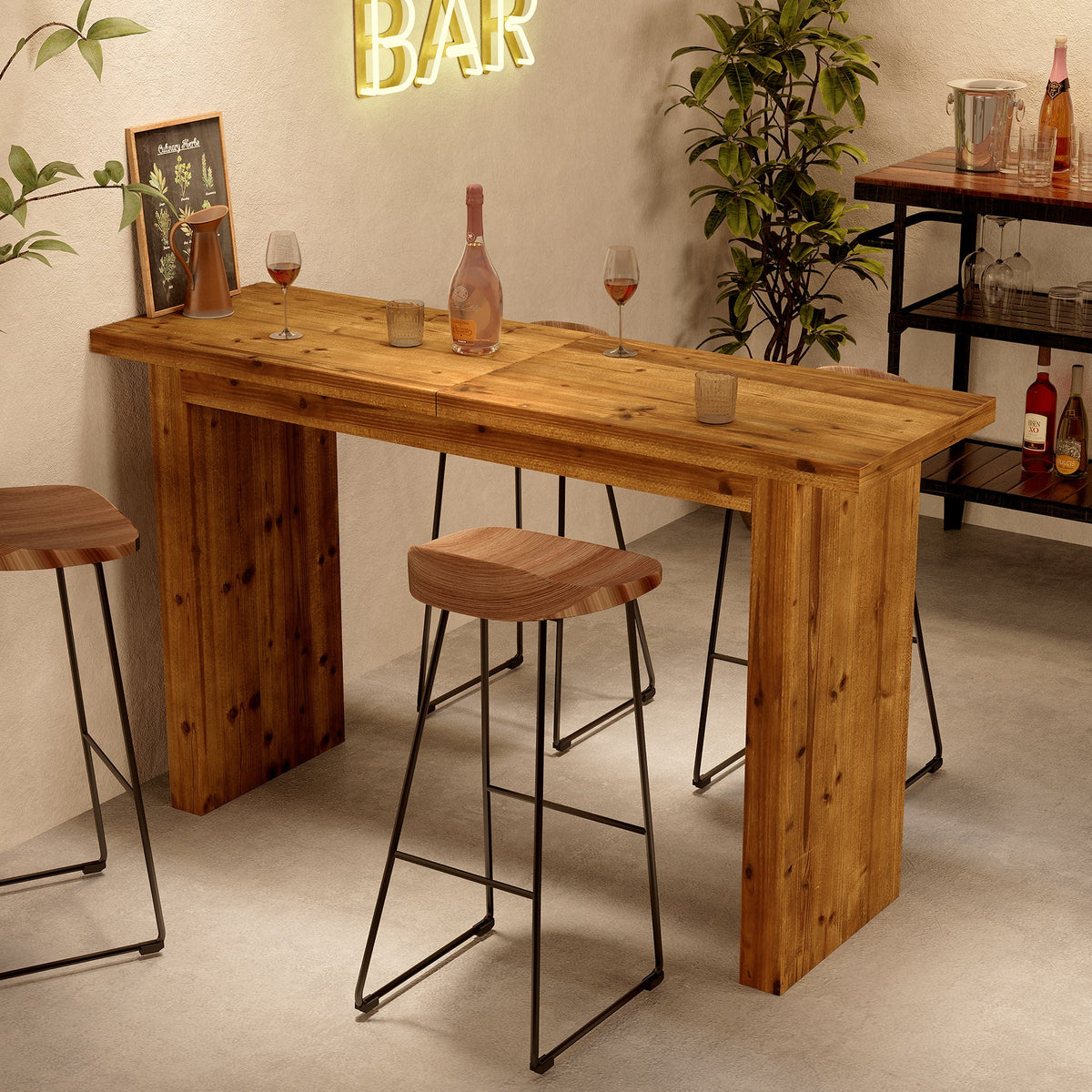 Solid Wood Bar Table, 63" Counter Height Pub Table with Sturdy Base ...