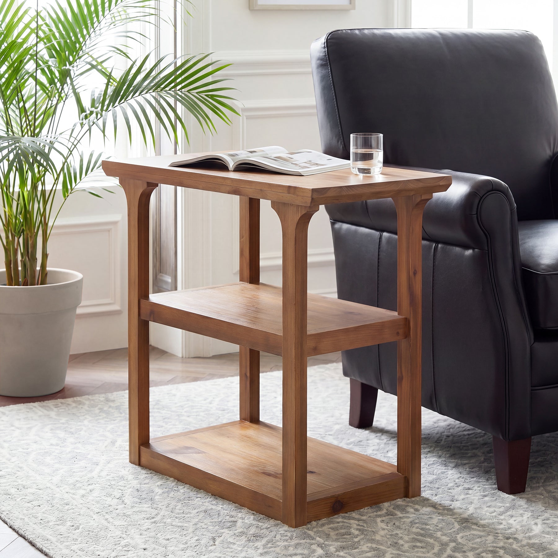 23.62" Solid Wood End Table, Farmhouse Side Table with 3-Tier Shelf for Living Room