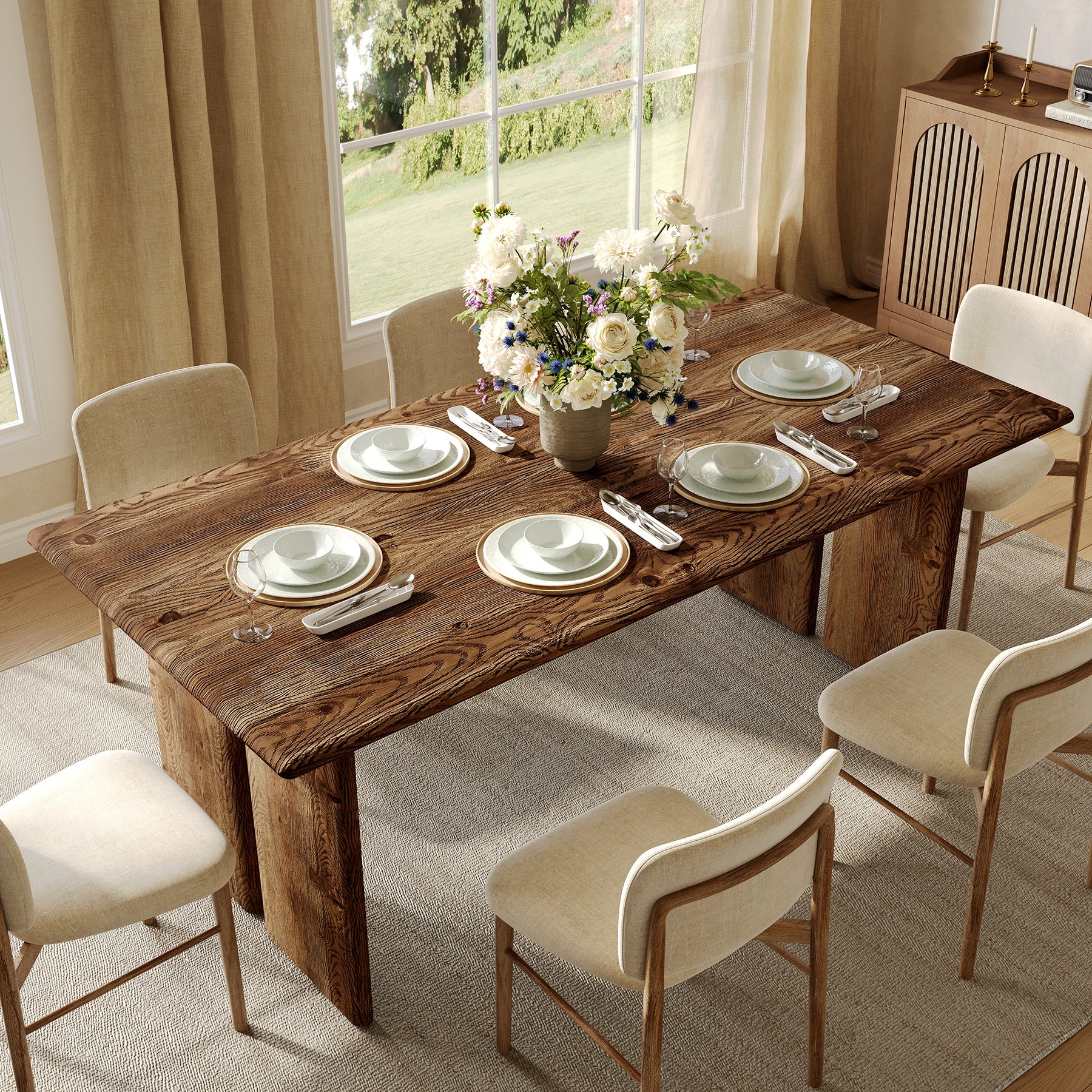 63" Solid Wood Dining Table, Rectangle Kitchen Table for 4-6 People