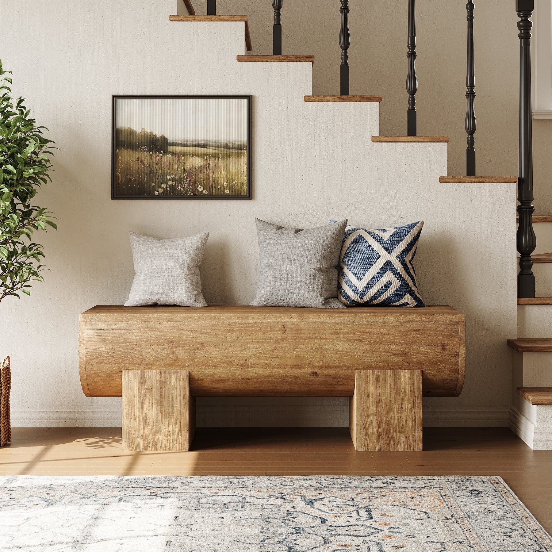 Solid Wood Entryway Bench, 47" Shoe Bench Farmhouse End of Bed Bench