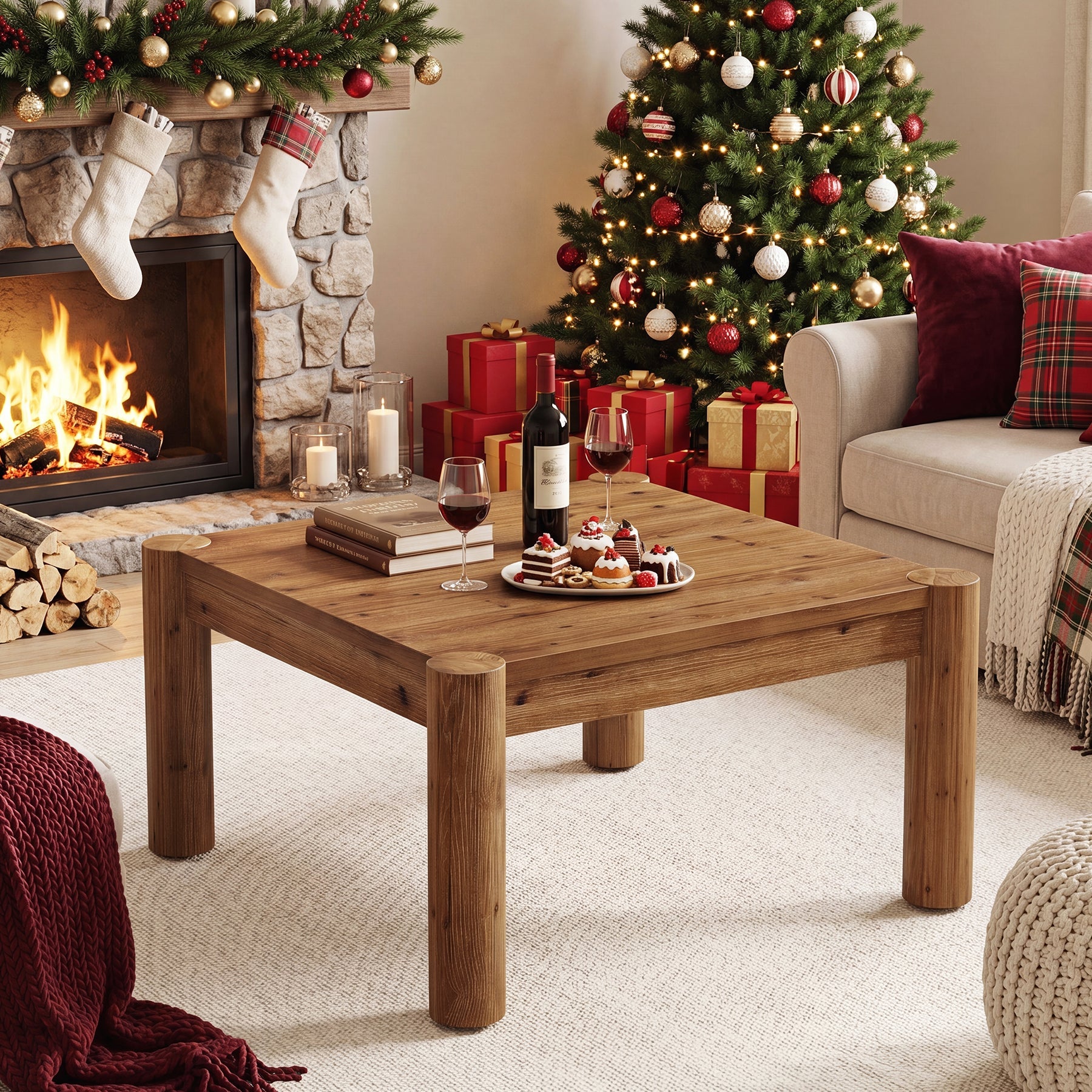 31.5" Square Coffee Table, Solid Wood Center Table Accent Cocktail Table