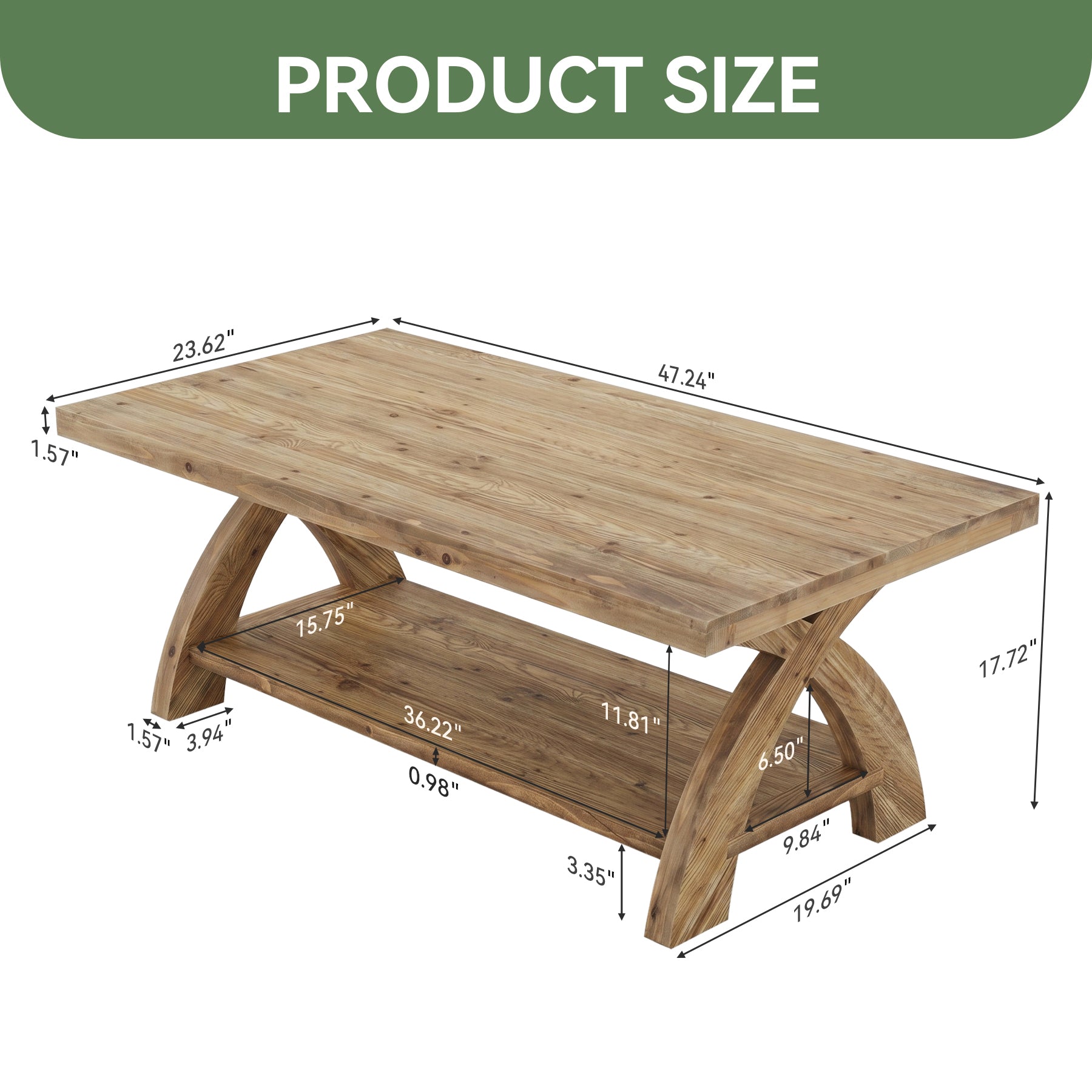 Tribesigns 47.24-Inch Solid Wood Coffee Table, X-Leg Center Table for Living Room