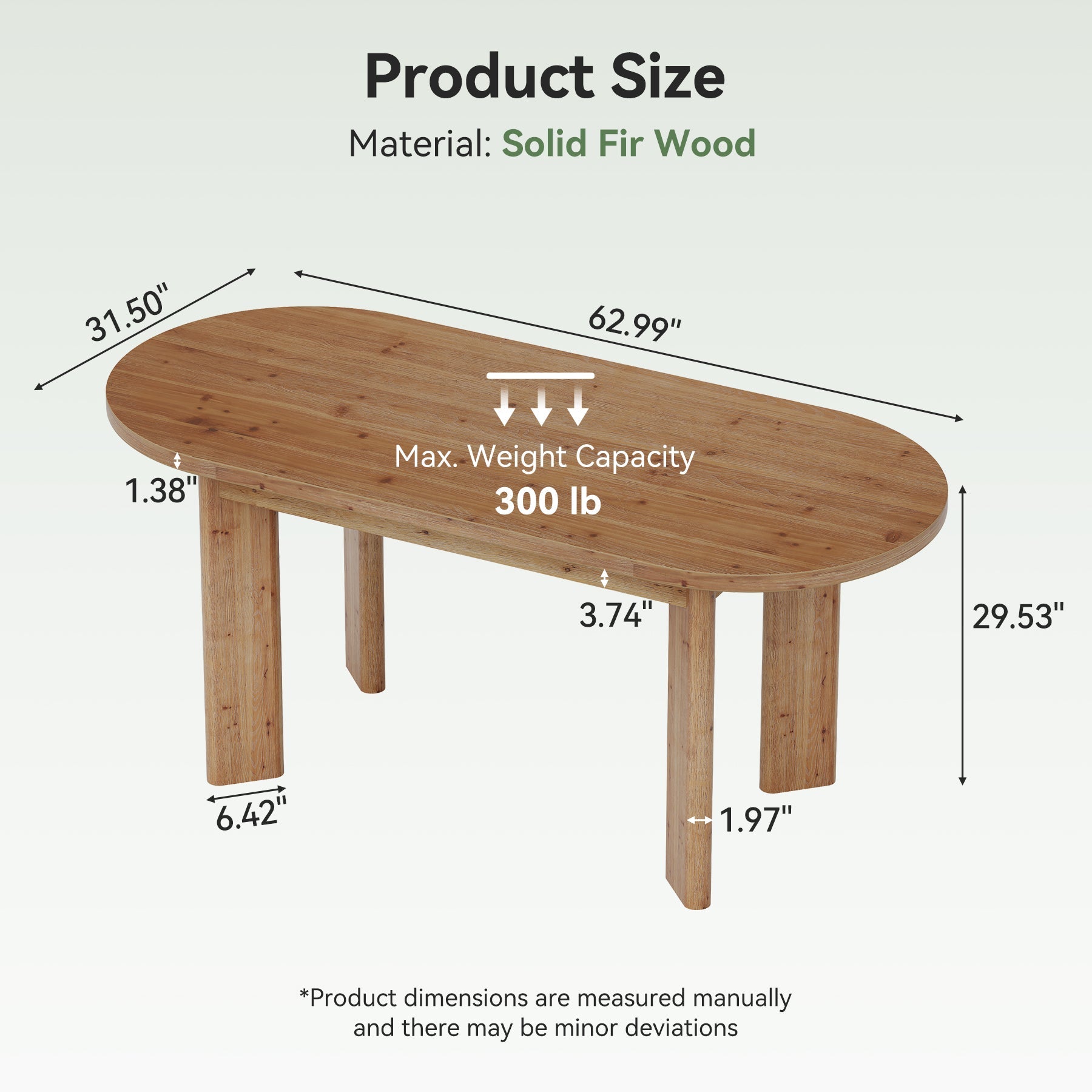 63" Oval Executive Desk, Office Solid Wood Computer Desk with Reinforced Frame
