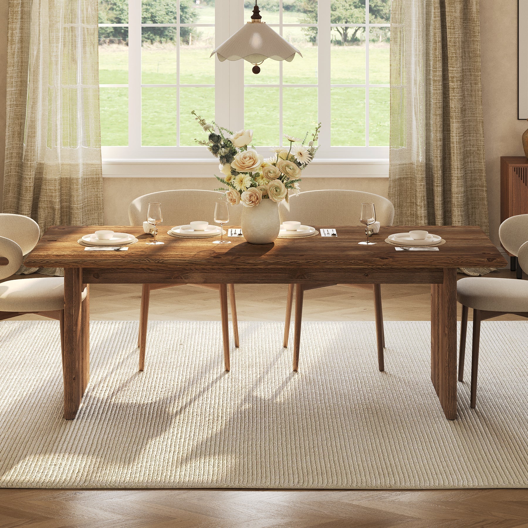 63" Solid Wood Dining Table, Rectangle Kitchen Table for 4-6 People