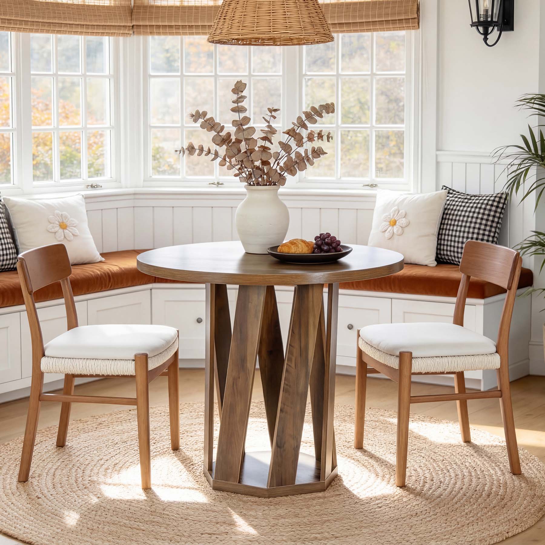 31.5" Round Dining Table, Solid Wood Kitchen Table for 2-4 People